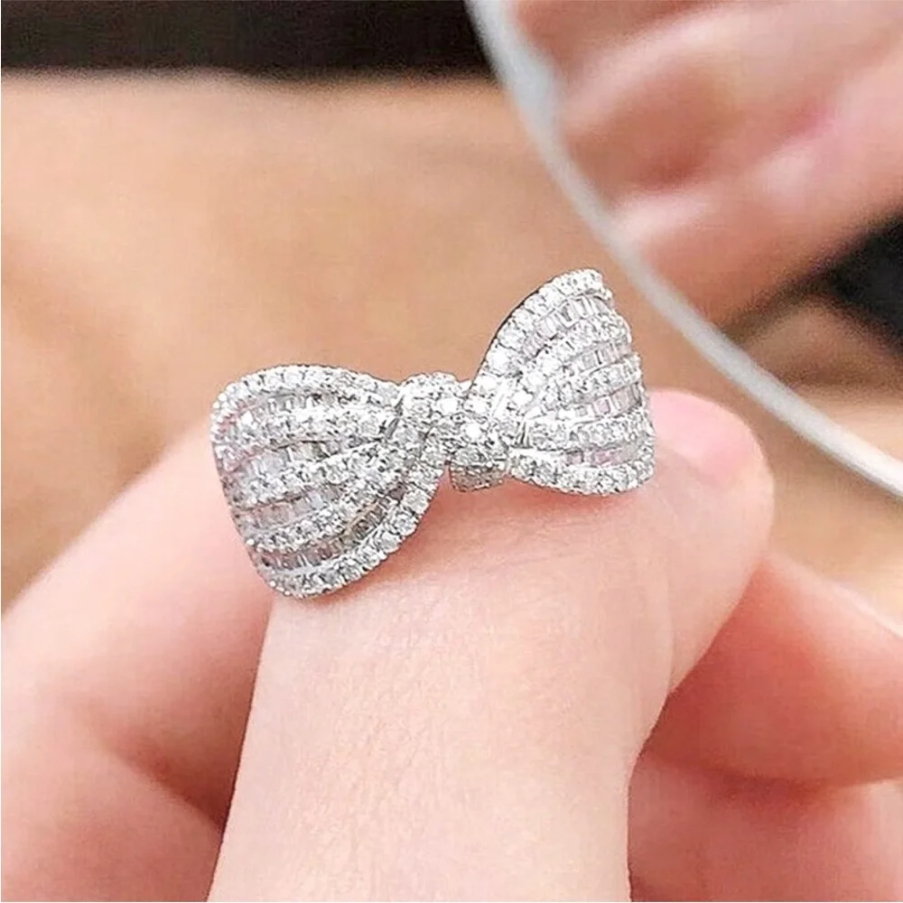 New Luxury Gorgeous 925 Silver Diamond Twist Knot Ring - Picture 4 of 6